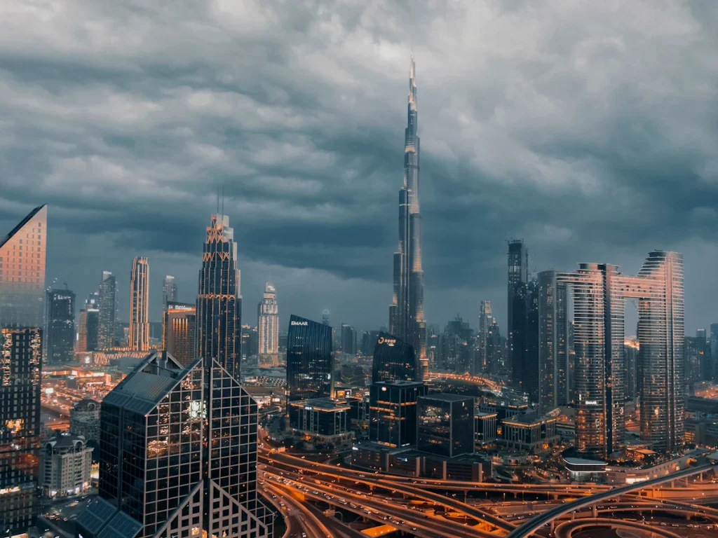 The Burj Khalifa rising above the Downtown Dubai skyline